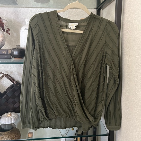 Anthropologie Maeve Audre wrap top olive green small - Picture 8 of 10